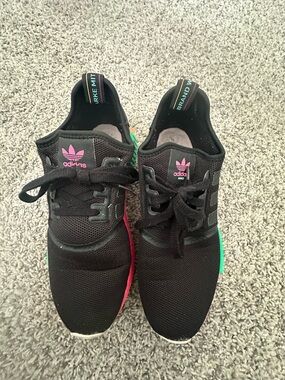 adidas Black Running Sneakers with Pink Logo and Teal Accents
